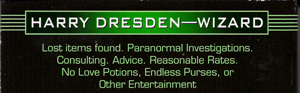 Harry Dresden Wizard from the back cover of Summer Knight